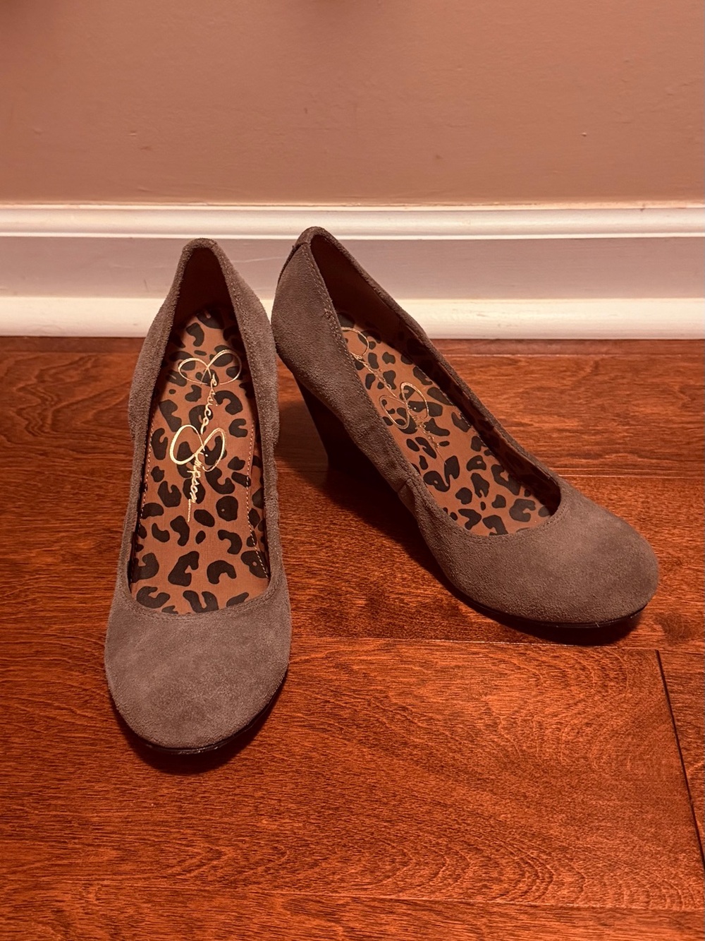 Jessica Simpson Taupe Suede Wedge Pumps